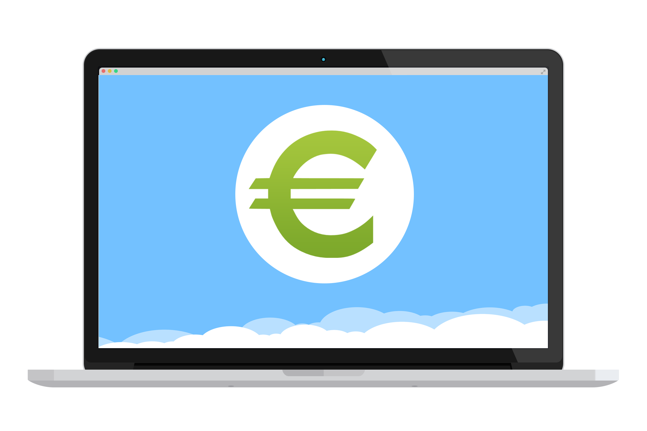 Ordinateur avec un € en fond d'écran